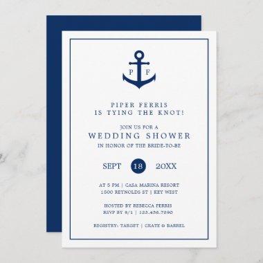 Navy Blue Anchor Monogram Nautical Wedding Shower Invitations