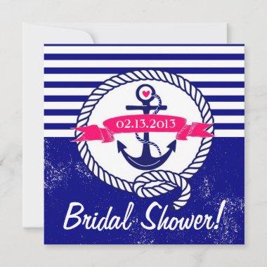Navy Blue Anchor Nautical Bridal Shower Invitations