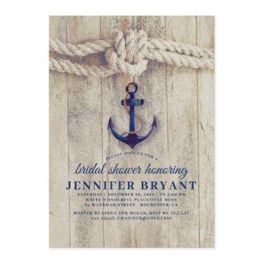 Navy Blue Anchor Rustic Nautical Bridal Shower Invitations