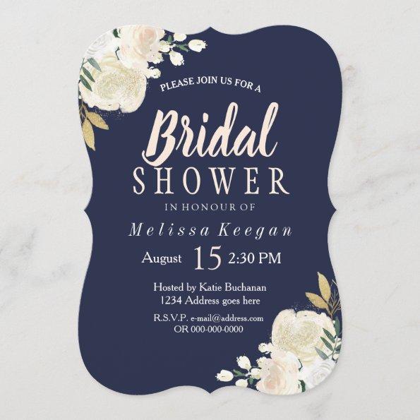 Navy Blue and Blush Bridal Shower Invitations