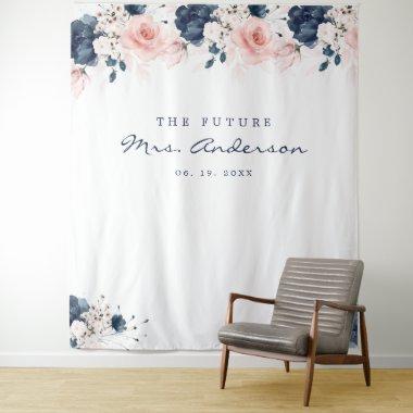 Navy Blue and Blush Pink Floral Bridal Shower Tapestry