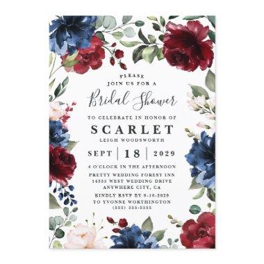 Navy Blue and Burgundy Blush Pink Bridal Shower Invitations