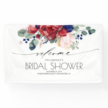 Navy Blue and Burgundy Floral Bridal Shower Banner