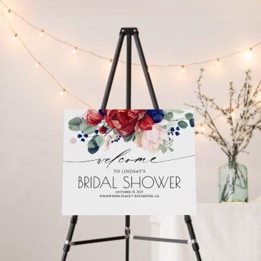 Navy Blue and Burgundy Red Floral Welcome Foam Board