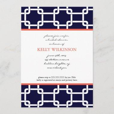 Navy Blue and Coral Preppy Invitations