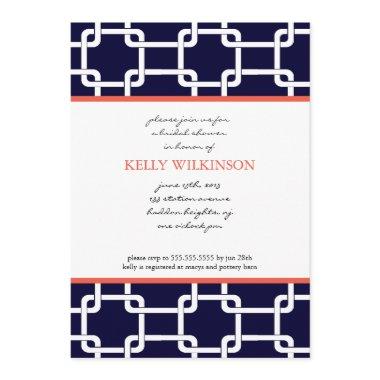 Navy Blue and Coral Preppy Invitations