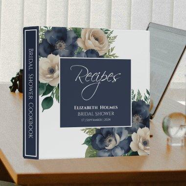Navy Blue and Cream Floral  Recipe 3 Ring Binder