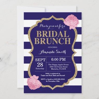 Navy Blue and Gold Bridal Brunch Invitations