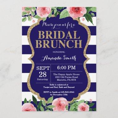 Navy Blue and Gold Bridal Brunch Invitations Floral