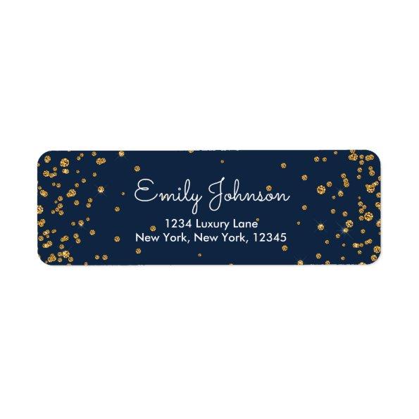 Navy Blue and Gold Foil Confetti Birthday Label