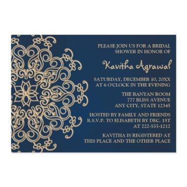 Navy Blue and Gold Indian Style Bridal Shower Invitations