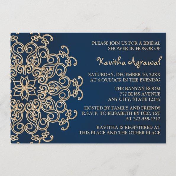 Navy Blue and Gold Indian Style Bridal Shower Invitations