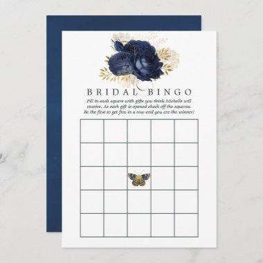 Navy Blue and Gold Vintage Bridal Shower Bingo Invitations