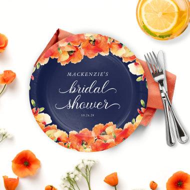 Navy Blue and Golden Poppy Bridal Shower Paper Plates