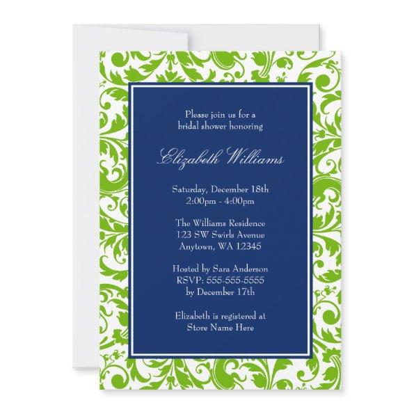 Navy Blue and Green Swirls Damask