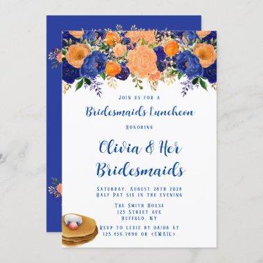 Navy Blue and Orange Floral Bridesmaids Luncheon I Invitations