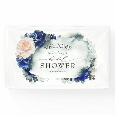 Navy Blue and Peach Floral Bridal Shower Banner