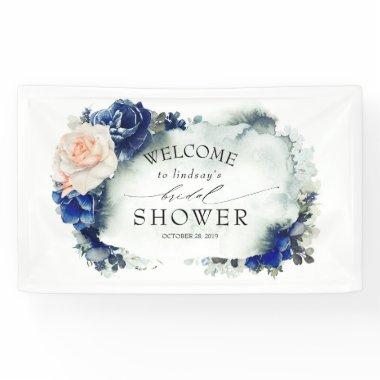 Navy Blue and Peach Floral  Banner