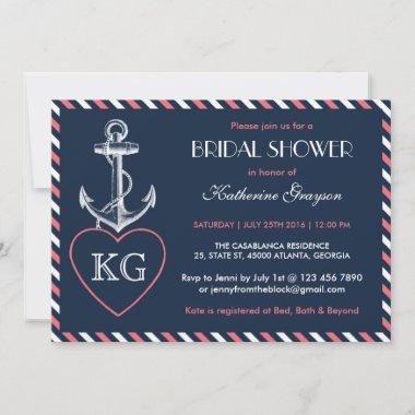 Navy Blue and Pink Anchor Love Shower Invitations