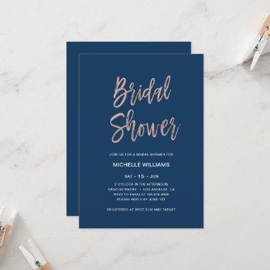 Navy Blue And Rose Gold Bridal Shower Invitations