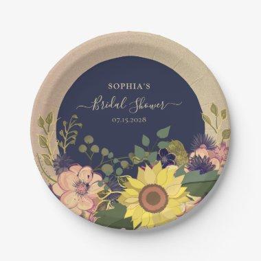 Navy Blue and Rose Gold Bridal Shower Paper Plate
