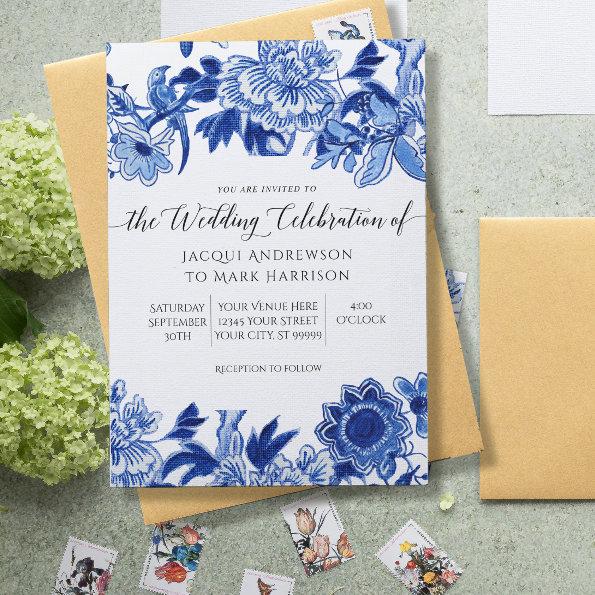 Navy Blue and White Asian Influence Wedding Invitations