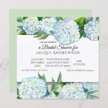 Navy Blue and White Hydrangea Floral Bridal Shower Invitations