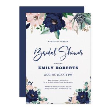 Navy-blue and white marine flowers bloom Invitations