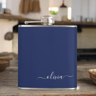 Navy Blue and White Modern Monogram Flask