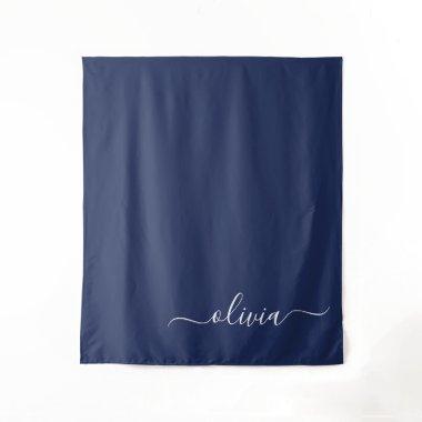 Navy Blue and White Modern Monogram Tapestry