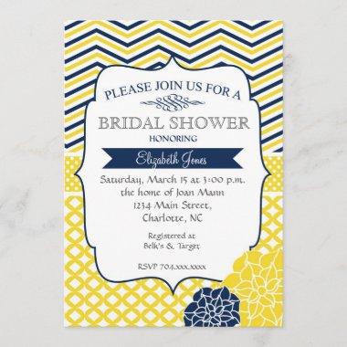 Navy Blue and Yellow Bridal shower Invitations