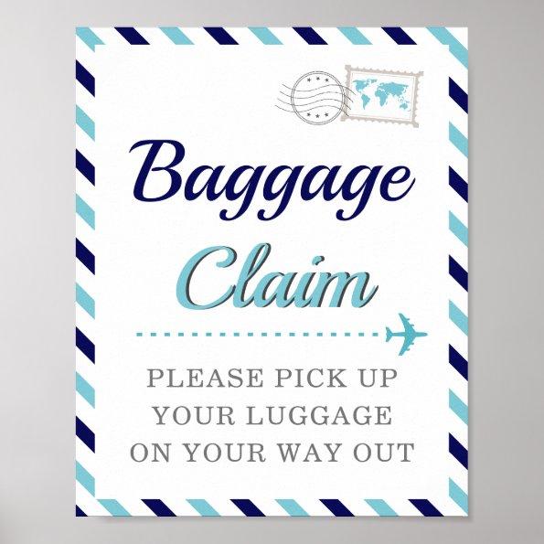 Navy Blue Baggage Claim Travel Airline Favor Table Poster