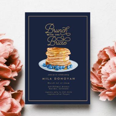 Navy Blue Blueberry Pancakes Bridal Shower Brunch Invitations