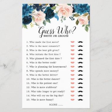 Navy Blue Blush Bridal Shower Game Guess Who