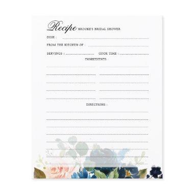 Navy Blue Blush Bridal Shower Recipe Invitations