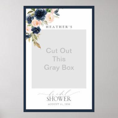 Navy Blue & Blush Floral Bridal Shower Photo Booth Poster