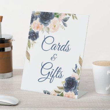 Navy Blue & Blush Floral Shower  and Gifts Pedestal Sign