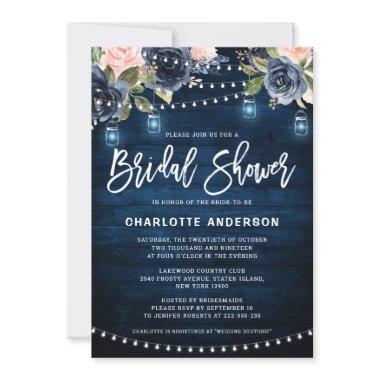 Navy Blue Blush Floral String Light