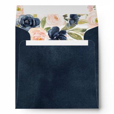 Navy Blue & Blush Floral Watercolor Bridal Shower Envelope