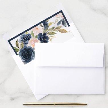 Navy Blue & Blush Floral Watercolor Bridal Shower Envelope Liner