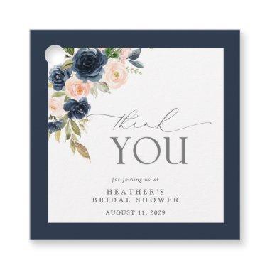 Navy Blue & Blush Floral Watercolor Bridal Shower Favor Tags