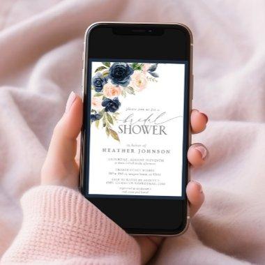 Navy Blue & Blush Floral Watercolor