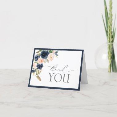 Navy Blue & Blush Floral Watercolor Thank You Invitations