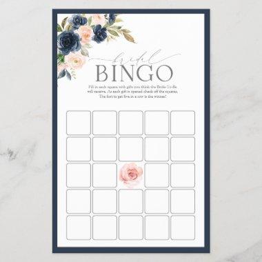 Navy Blue Blush Pink Floral Bridal Bingo Game