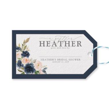 Navy Blue Blush Pink Floral Bridal Shower No Wrap Gift Tags