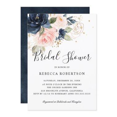Navy Blue Blush Pink Rose Boho