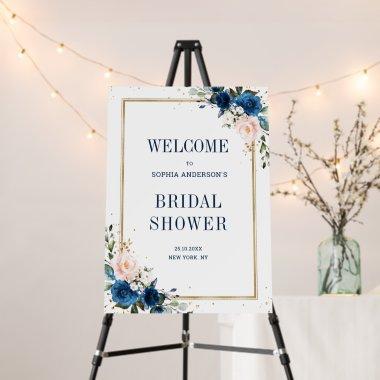 Navy Blue Blush Pink Rose Bridal Shower Welcome Foam Board