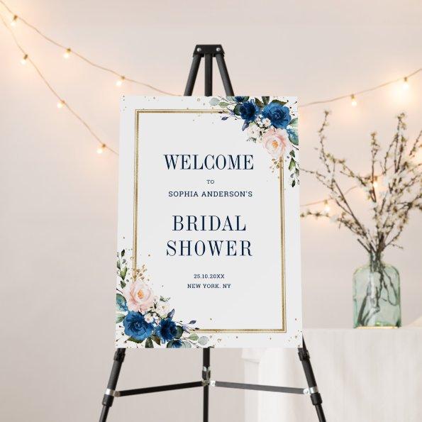 Navy Blue Blush Pink Rose  Welcome Foam Board