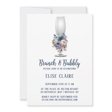 Navy Blue Blush Pink Roses Brunch & Bubbly