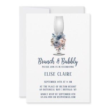 Navy Blue Blush Pink Roses Brunch & Bubbly Invitations